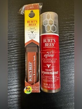 Burt's Bees 100% Natural All Aglow Lip & Cheek Stick & Liquid Lipstick BNIB